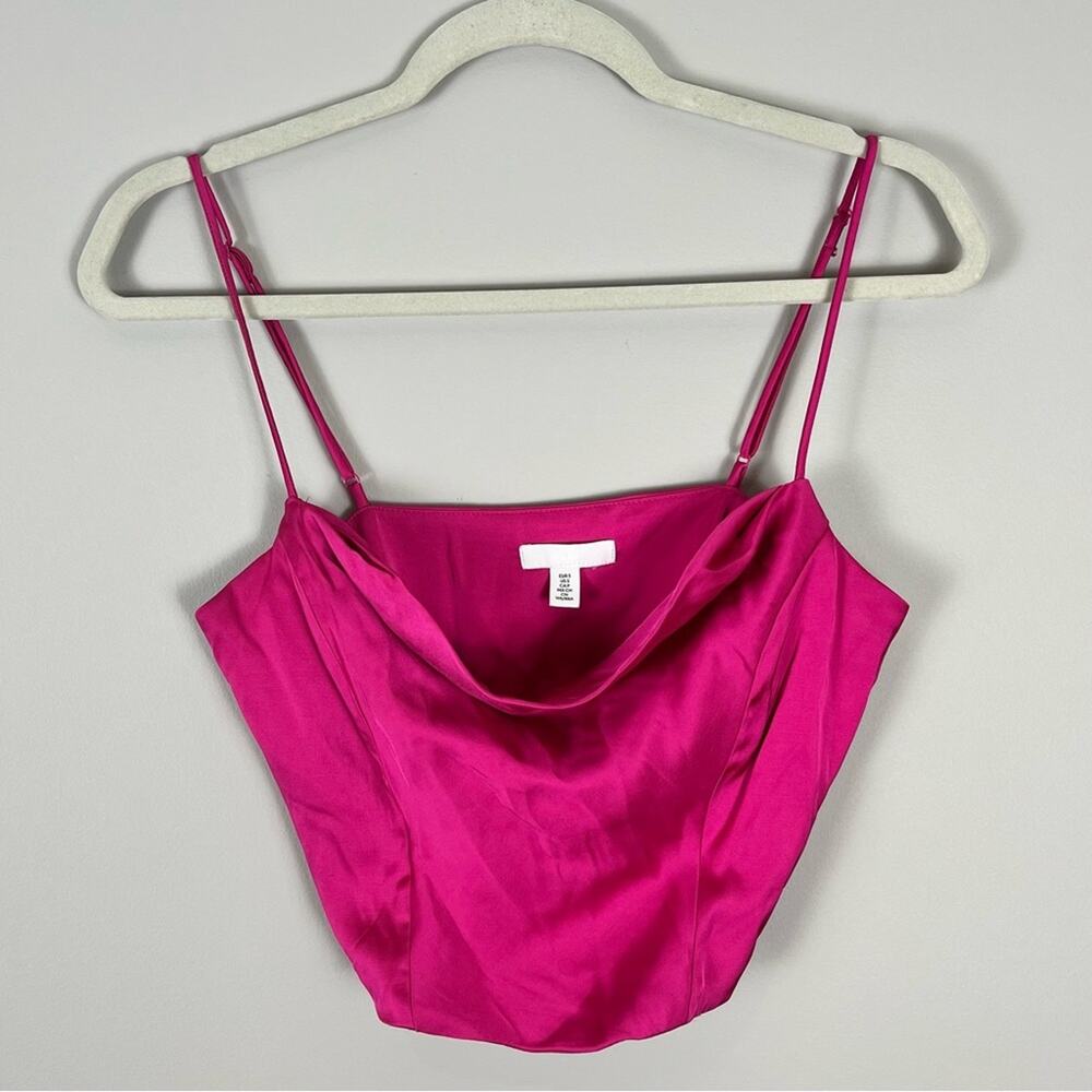 H&M Hot Pink Cowl Neck Tank Top Corset Cropped Small Barbiecore Mcbling Party